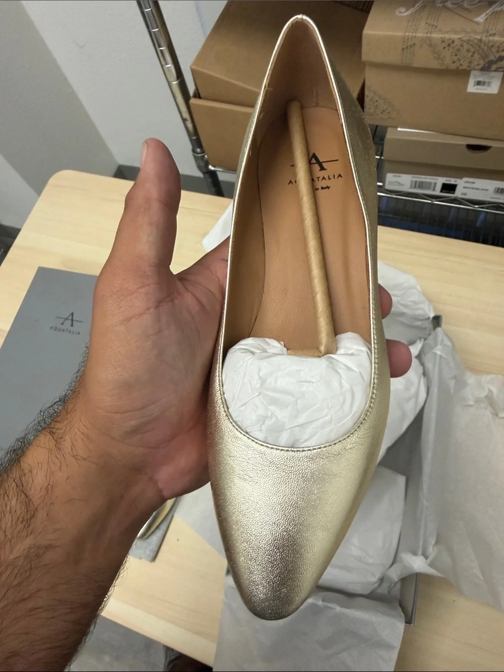 Aquatalia Metallic Gold Low Block Heel Pumps